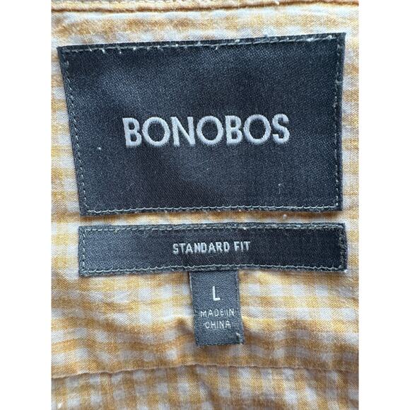 Bonobos L Standard Fit Cotton Poplin Gingham Plaid Button Up Dress Shirt Yellow - Picture 7 of 9